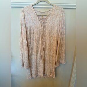 Indah Lace-Up Long Sleeve Tunic in Blush Pink